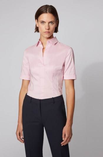 Hugo Boss Slim-fit cotton-blend blouse Lyse Lilla | mgbC5TCo