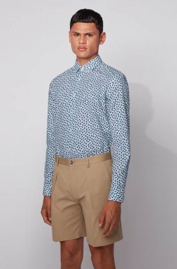 Hugo Boss Slim-fit leaf-print shirt Lyse Grønn | 0YOYKDJp