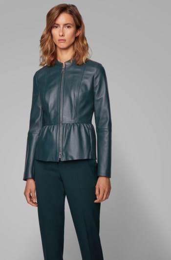 Hugo Boss Slim-fit leather jacket Mørke Grønn | 3Hslz99v