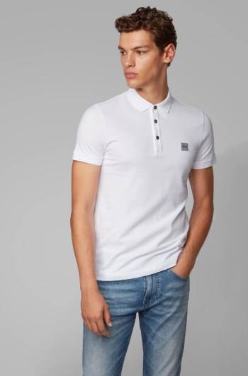 Hugo Boss Slim-fit polo shirt Hvite | hFj1B2lh