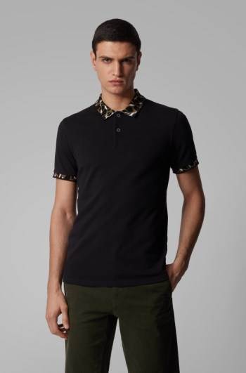 Hugo Boss Slim-fit polo shirt Svarte | 0fllOV4I