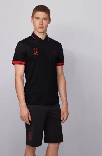 Hugo Boss Slim-fit polo shirt Svarte | ePZHNaYM