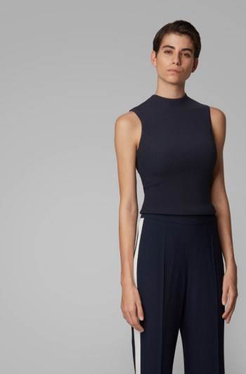 Hugo Boss Slim-fit ribbed top Mørke Blå | 57f7GwEe