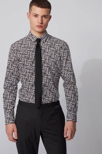 Hugo Boss Slim-fit shirt Svarte | 8ELH1saT