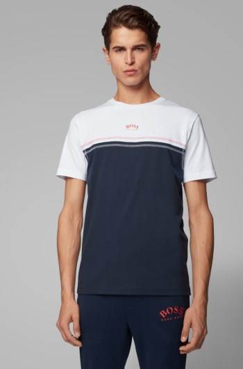 Hugo Boss Stretch-cotton T-shirt Mørke Blå | xS51xJDh