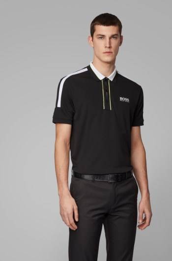 Hugo Boss Stripe-detail polo shirt Svarte | cOBAhAPE