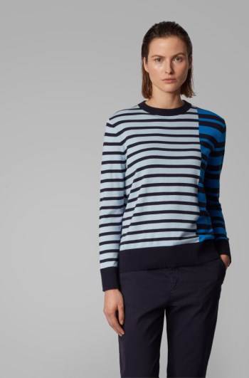 Hugo Boss Stripe-intarsia sweater Lyse Blå | riOAjYC8