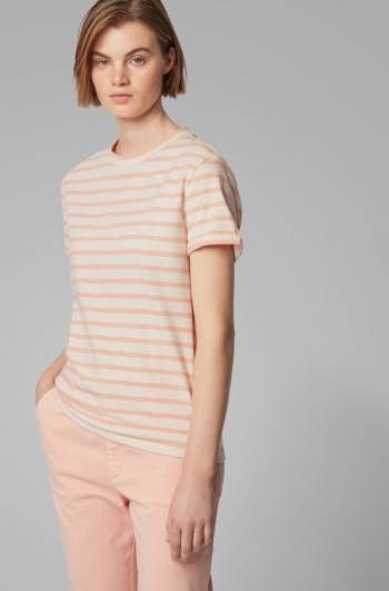 Hugo Boss Striped T-shirt Lyse Oransje | ETU8hkiS