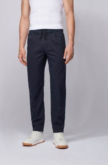 Hugo Boss Tapered-fit pleat-front trousers Mørke Blå | m6puc9MD