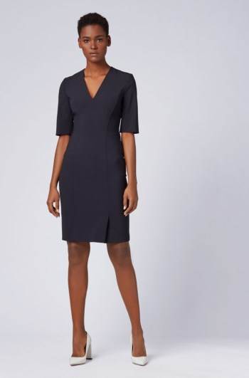 Hugo Boss V-neck dress Mørke Blå | FkRT8BzI