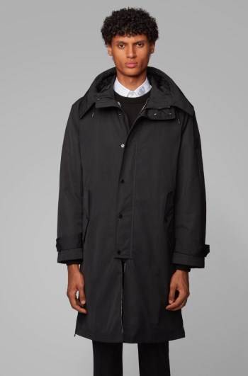 Hugo Boss Vann-repellent hooded coat Svarte | aKBWwAMV