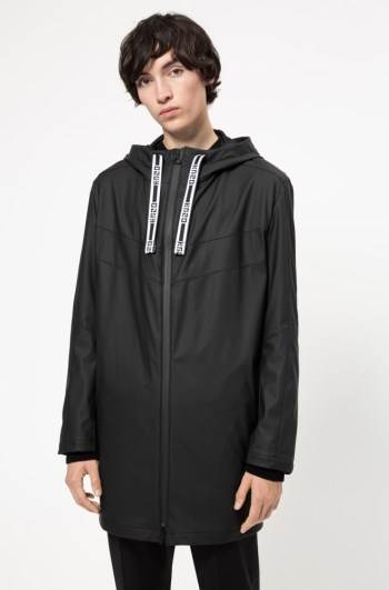 Hugo Boss Vann-repellent hooded raincoat Svarte | RrcXT8vC