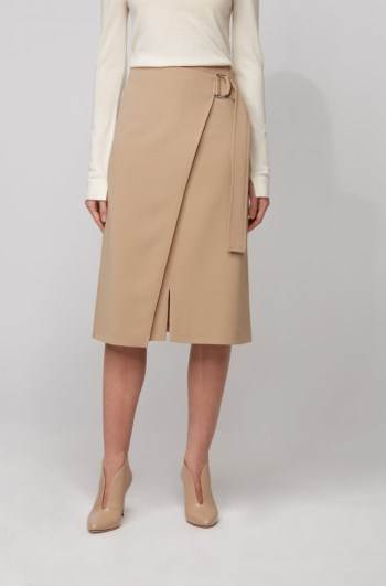 Hugo Boss Wrap-front pencil skirt Beige | LJdm6MYG