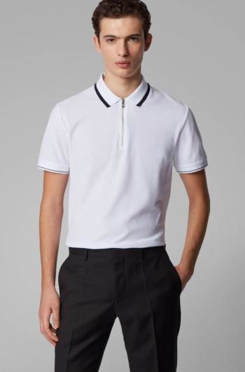 Hugo Boss Zip-neck polo shirt Hvite | bepbXHCV