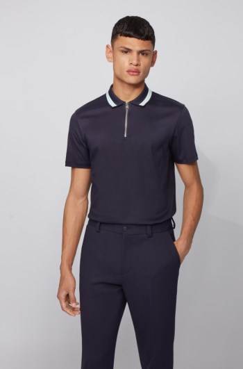 Hugo Boss Zip-neck polo shirt Mørke Blå | qwUekL2d