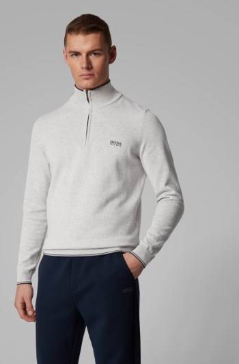 Hugo Boss Zip-neck sweater Lyse Grå | SCihq78j