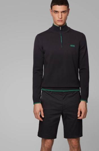 Hugo Boss Zip-neck sweater Svarte | eKY7T3JI