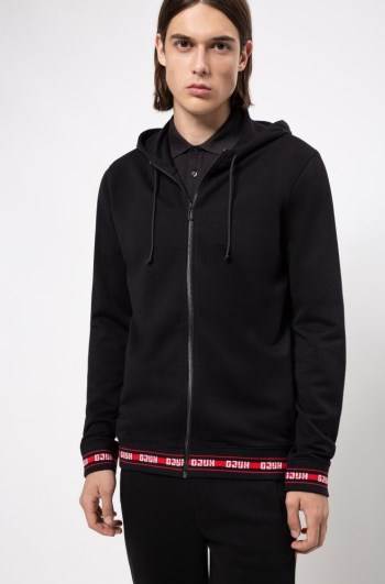 Hugo Boss Zip-through hoodie Svarte | 6kEwF5CH