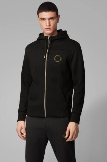 Hugo Boss Zip-through hoodie Svarte | Wdo5Bhdw