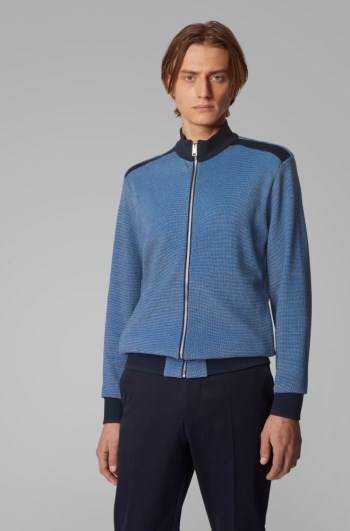 Hugo Boss Zip-through knitted sweatshirt Blå | 5Bzd2X5F