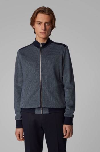 Hugo Boss Zip-through knitted sweatshirt Mørke Blå | TUQjDqE2