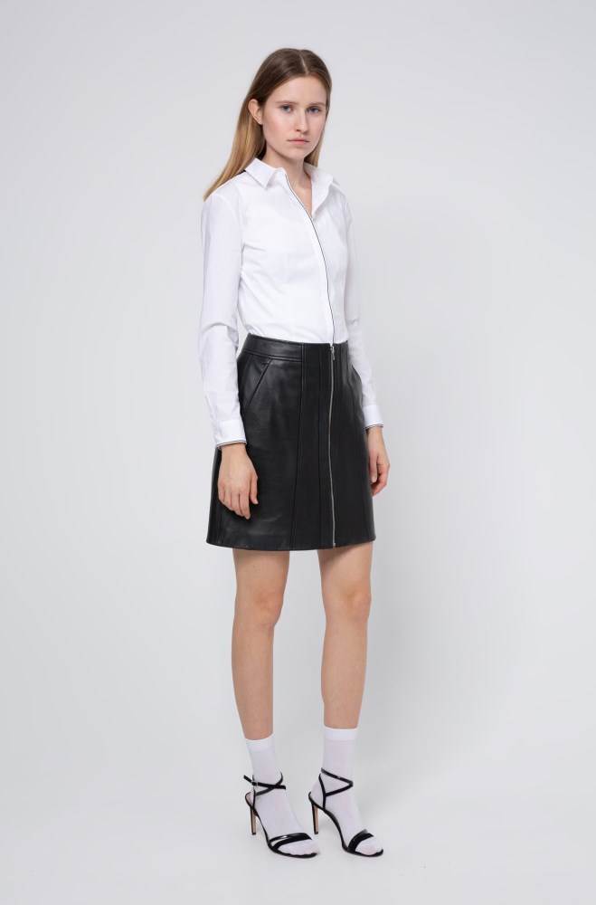 Hugo Boss A-line leather skirt Svarte | 3s5l0F0F