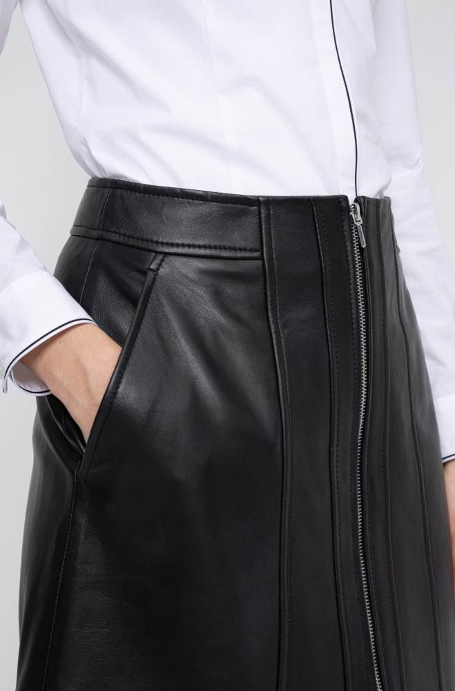 Hugo Boss A-line leather skirt Svarte | 3s5l0F0F