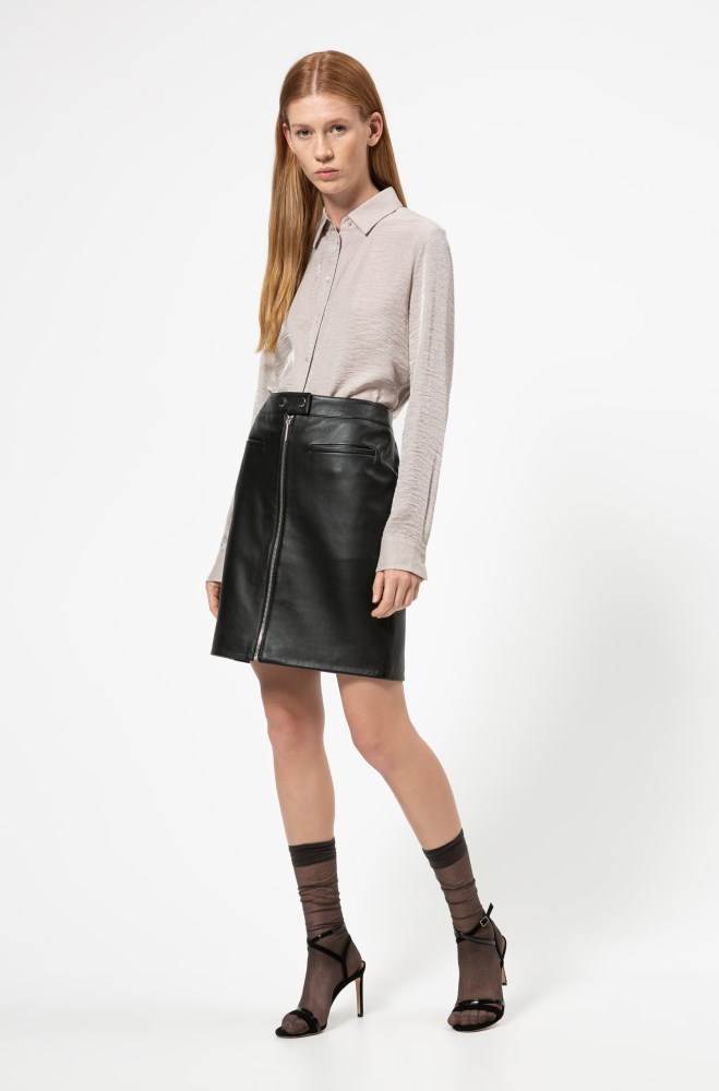 Hugo Boss A-line leather skirt Svarte | KHzh4fwh