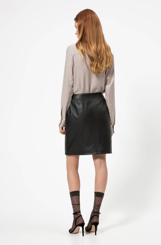 Hugo Boss A-line leather skirt Svarte | KHzh4fwh