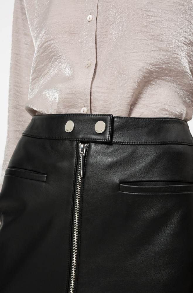 Hugo Boss A-line leather skirt Svarte | KHzh4fwh