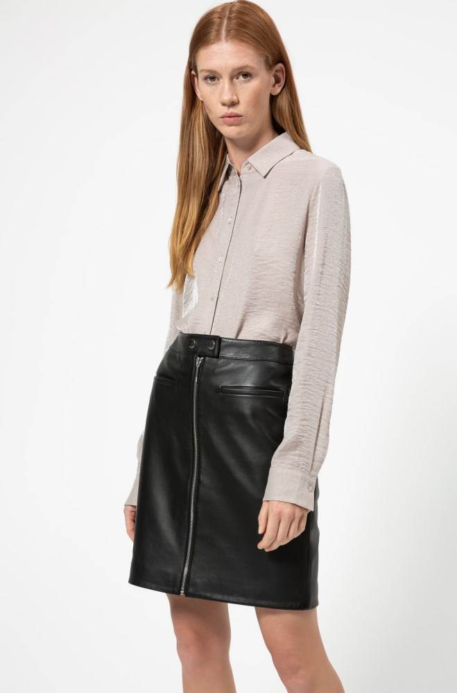 Hugo Boss A-line leather skirt Svarte | KHzh4fwh