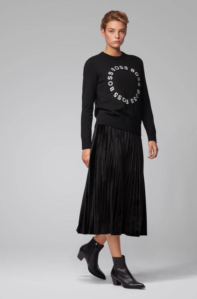 Hugo Boss A-line plissé skirt Svarte | EdtCDVWv