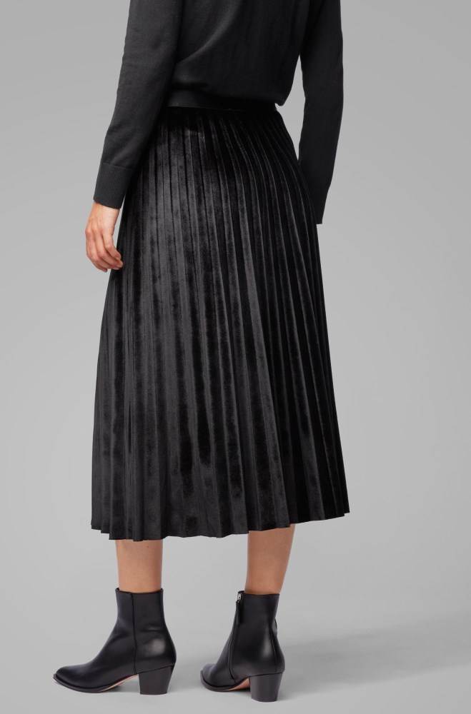 Hugo Boss A-line plissé skirt Svarte | EdtCDVWv