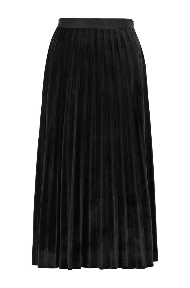 Hugo Boss A-line plissé skirt Svarte | EdtCDVWv