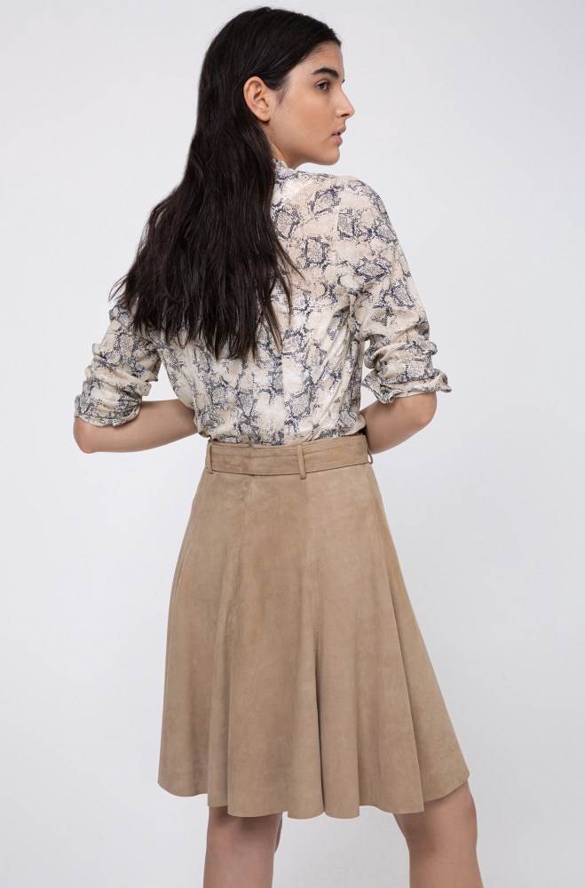 Hugo Boss A-line suede skirt Beige | 8Li2JXwA