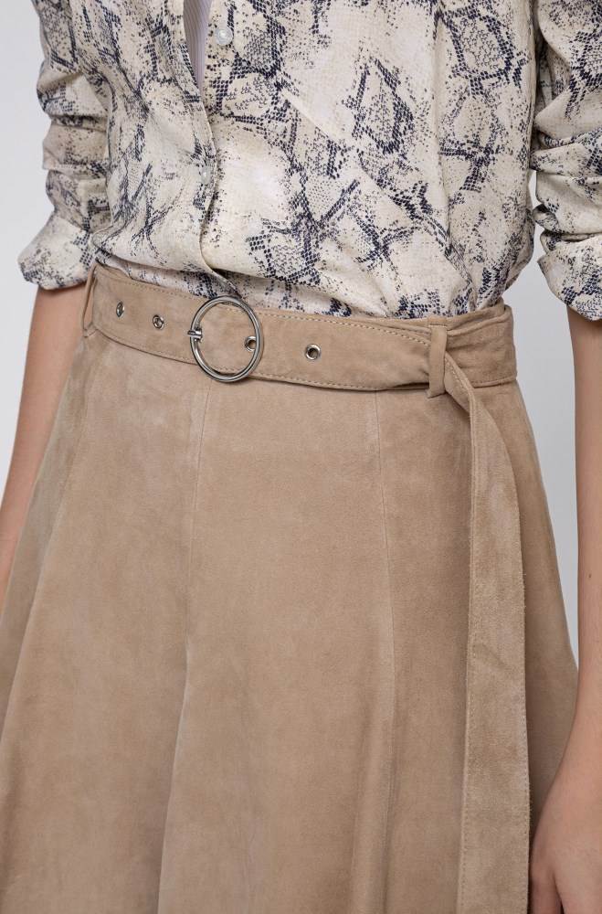 Hugo Boss A-line suede skirt Beige | 8Li2JXwA