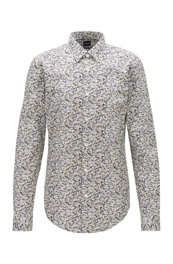 Hugo Boss Abstract-print slim-fit shirt Gul | s450QOxZ