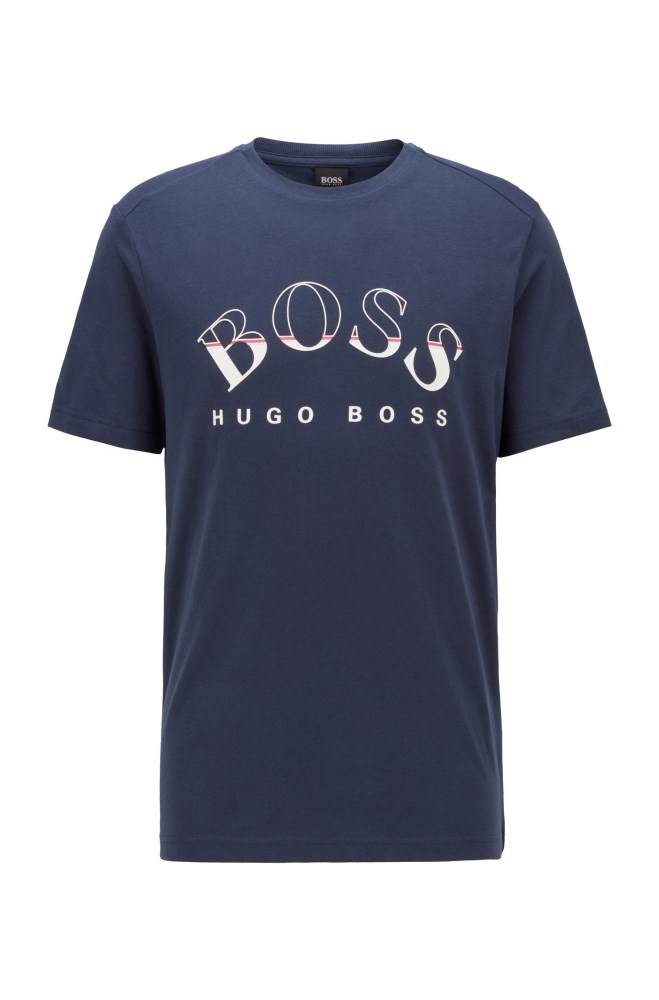 Hugo Boss African-cotton T-shirt Mørke Blå | mnaFOI8O