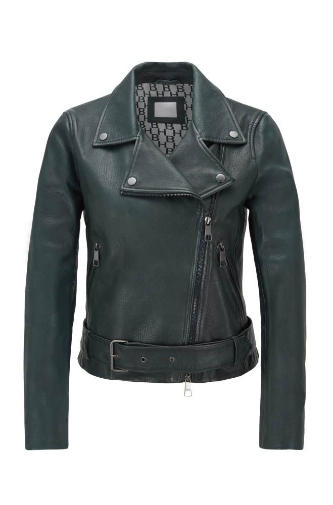 Hugo Boss Asymmetric biker jacket Mørke Grønn | EbJgQ9T9