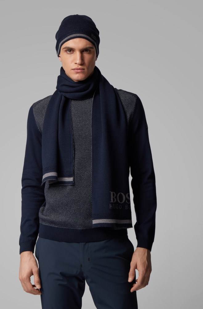 Hugo Boss Beanie hat and scarf set Mørke Blå | qTJgYCa0