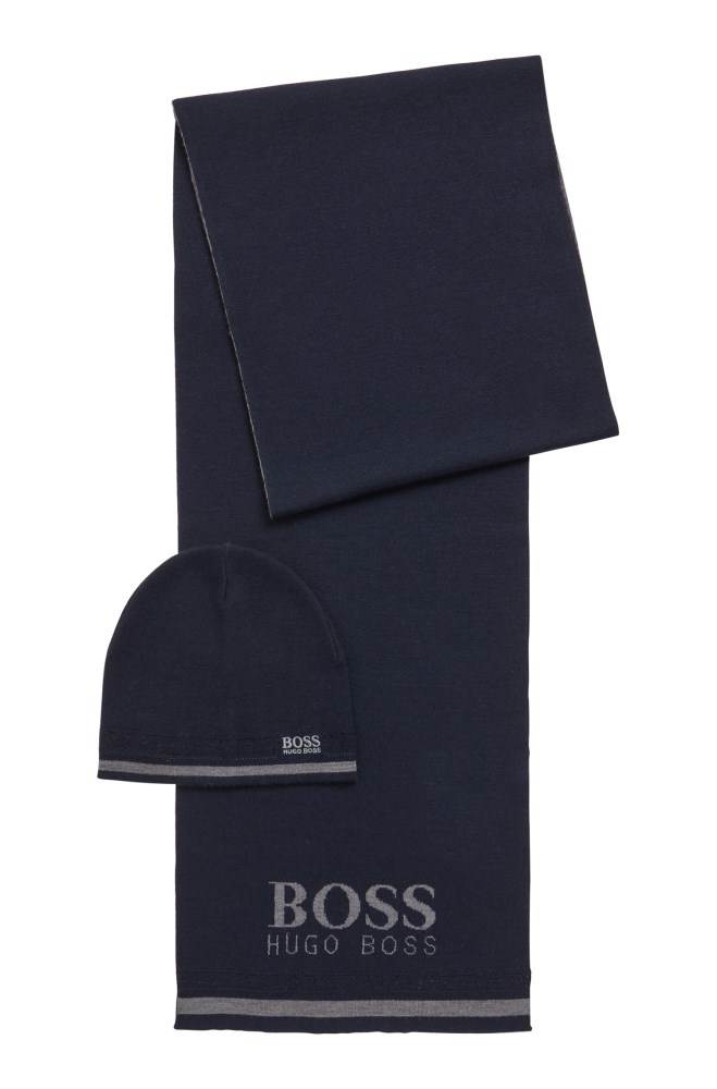 Hugo Boss Beanie hat and scarf set Mørke Blå | qTJgYCa0