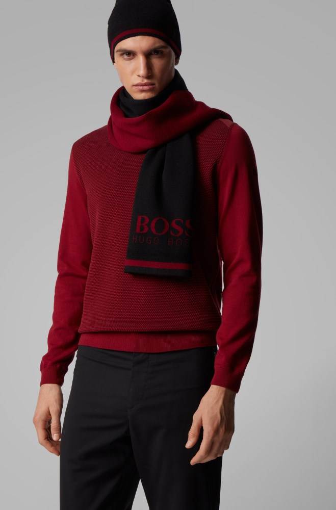 Hugo Boss Beanie hat and scarf set Svarte | Jr8nQDAw