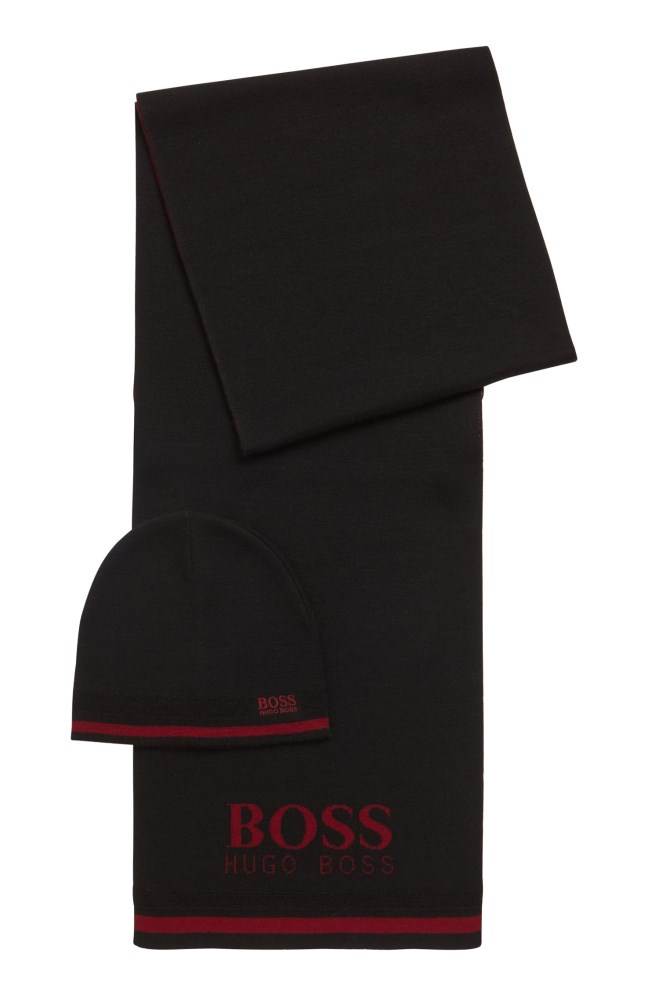 Hugo Boss Beanie hat and scarf set Svarte | Jr8nQDAw