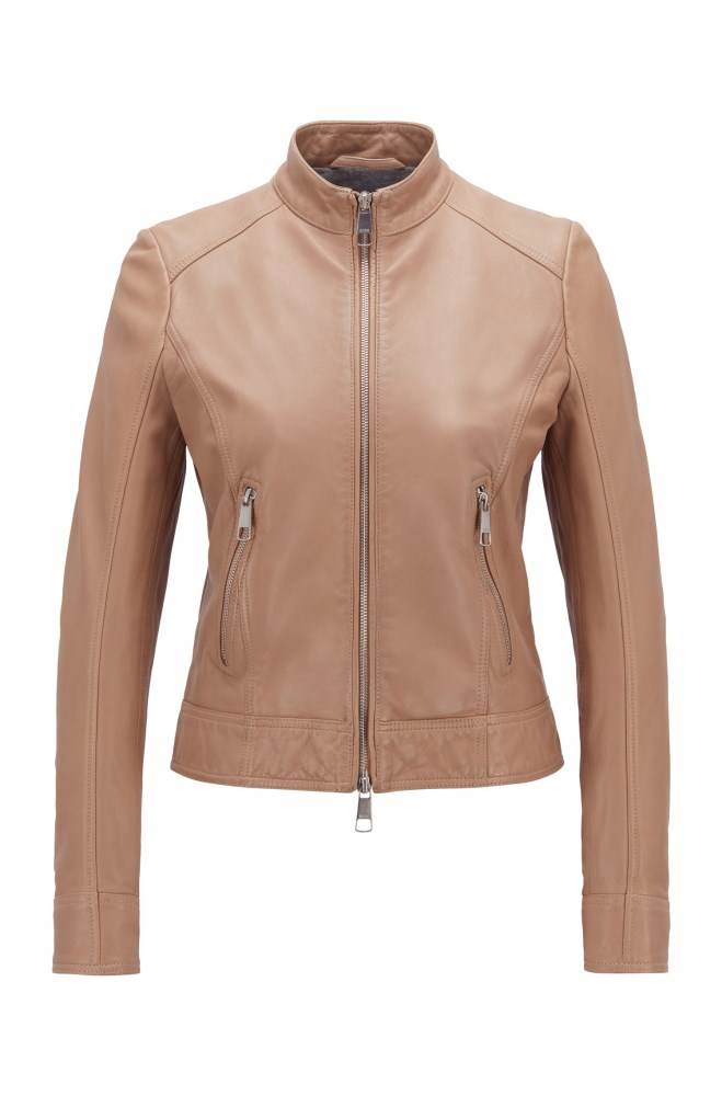 Hugo Boss Biker-style leather jacket Beige | WBsQVexA