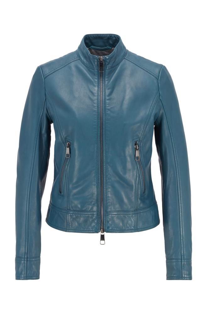 Hugo Boss Biker-style leather jacket Blå | evUbjMxK