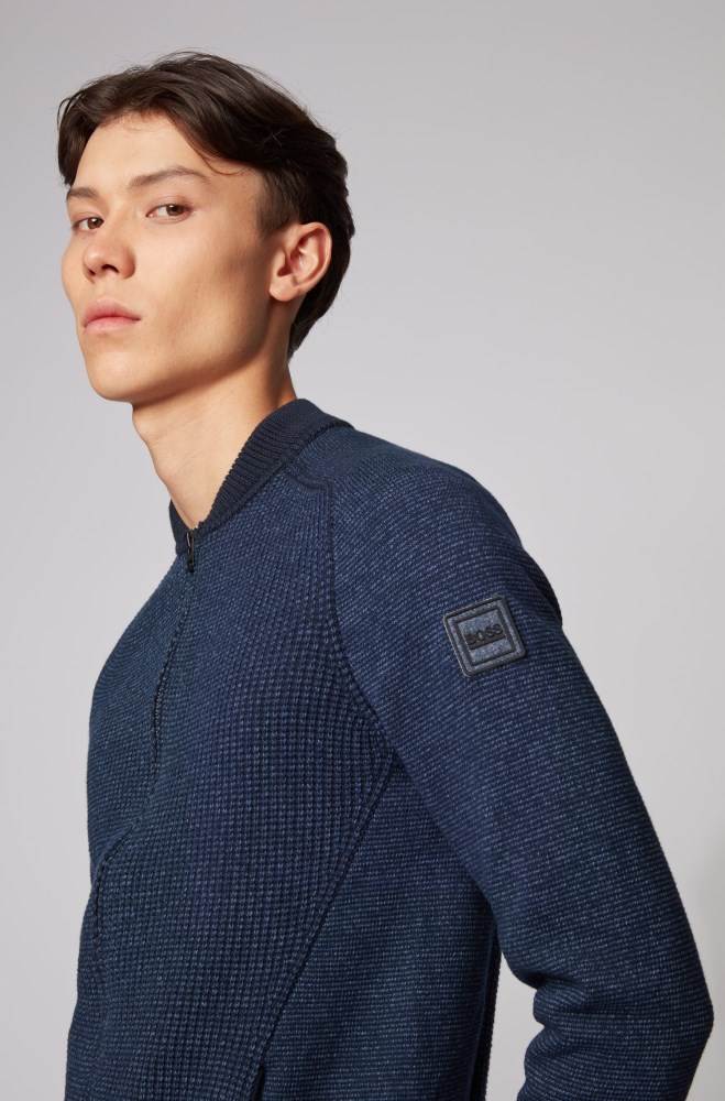 Hugo Boss Blouson-style knitted jacket Mørke Blå | 6ldphutd