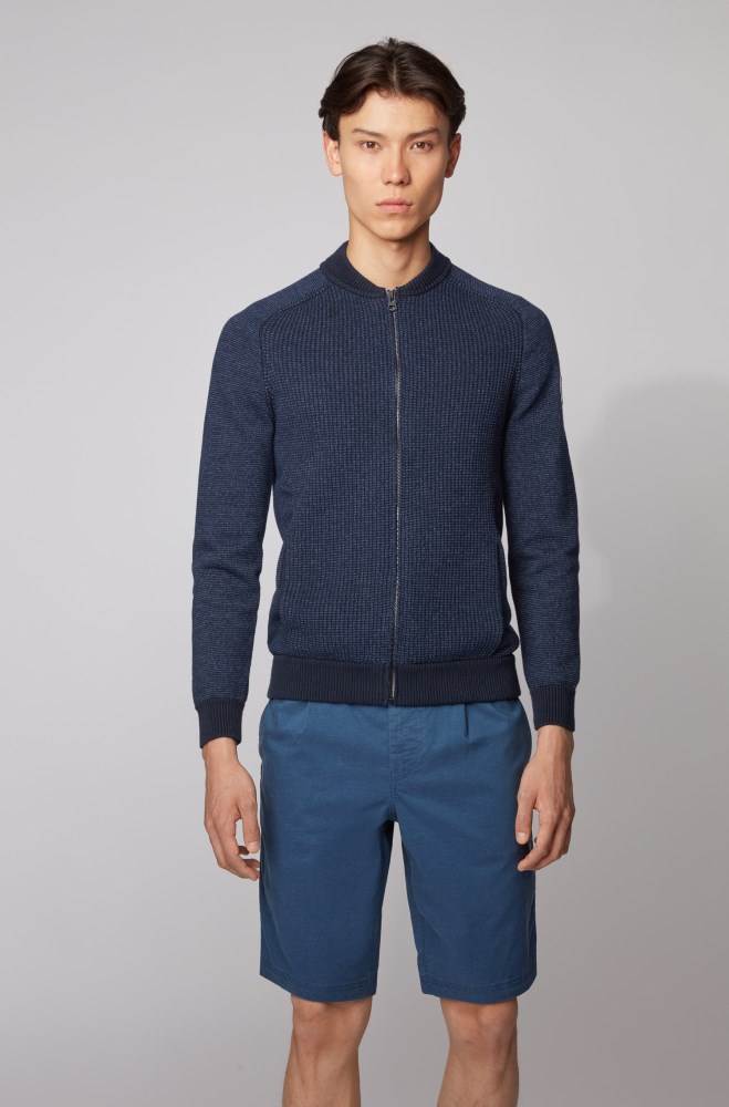 Hugo Boss Blouson-style knitted jacket Mørke Blå | 6ldphutd