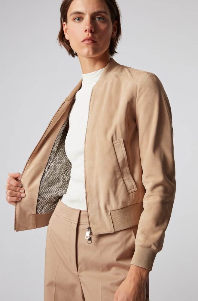 Hugo Boss Blouson-style suede jacket Beige | 3sZwvvZa