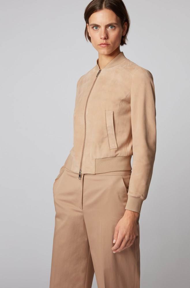 Hugo Boss Blouson-style suede jacket Beige | 3sZwvvZa