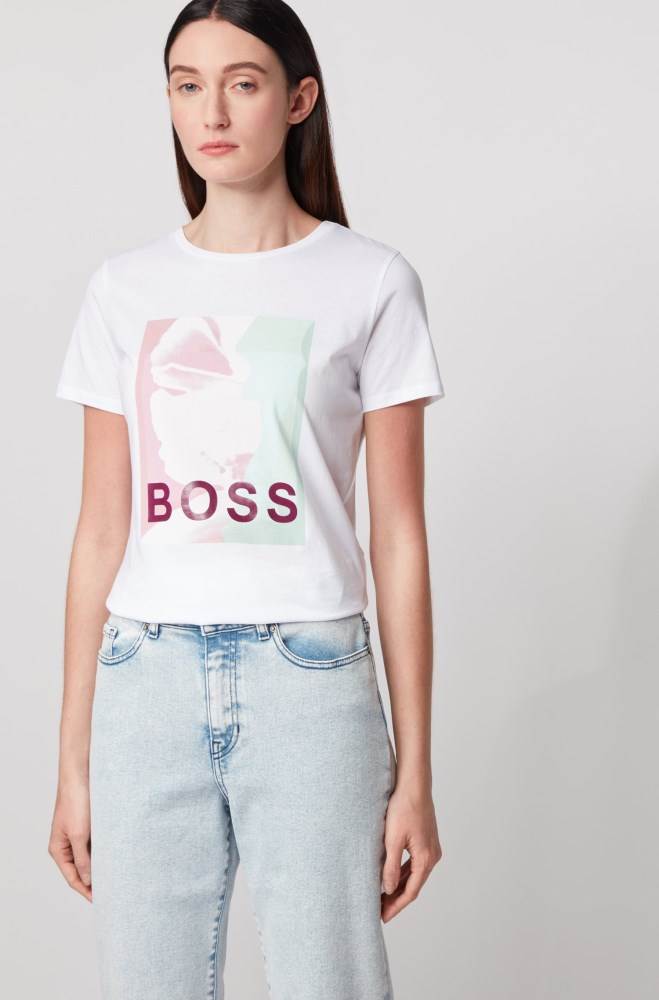 Hugo Boss Bomull T-shirt Hvite | JekunCbz